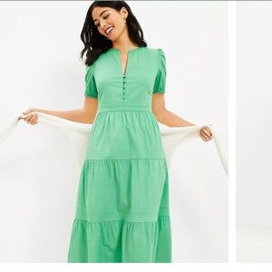 Loft Puff Sleeve Tiered Midi Cotton Dress